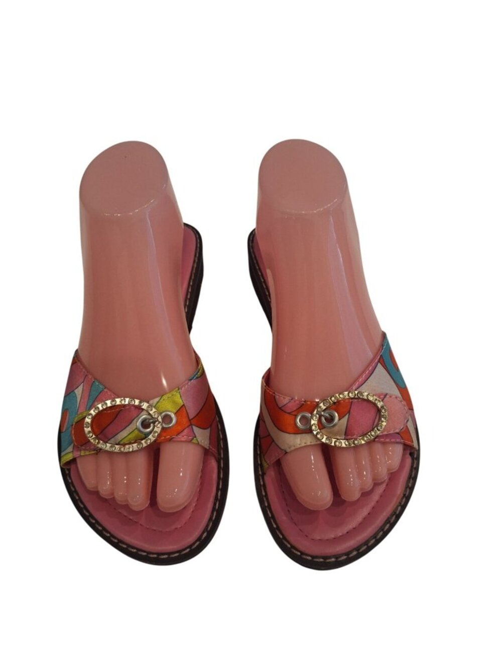 Beverly Hills Polo Club Womens Pink Slide Sandals Rhinestone Y2K Retro Boho